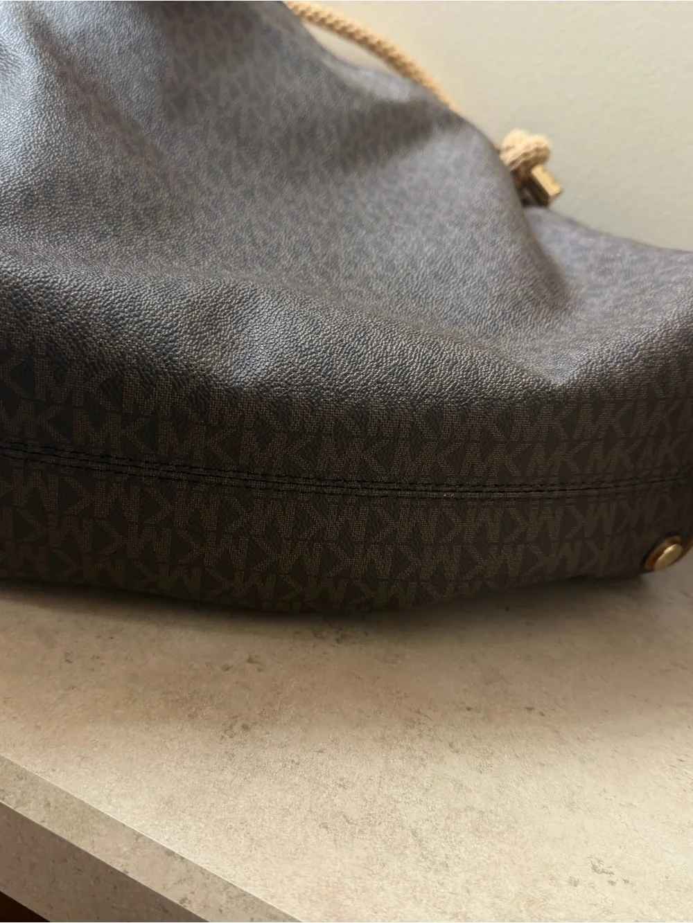 Michael Kors Brown Logo-Print Rope-Handle Shoulder Tote